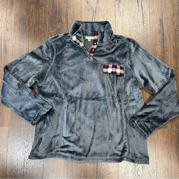 Kori half snap fleece with plaid (boutique brand) SZ LG - Picture 1 of 4